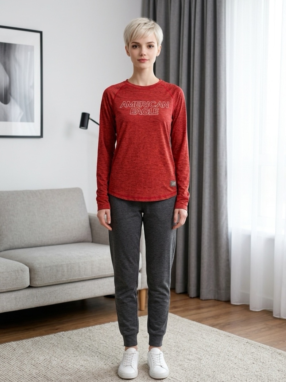 American Eagle Outfitters Women's Red Marled AthleticShirt - Size Extra Small